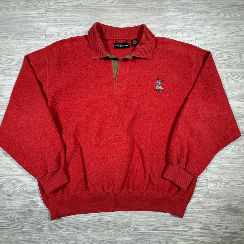 Vintage Page & Tuttle Mens Fleece Pullover Vail‎ Golf Club Red Large Collared